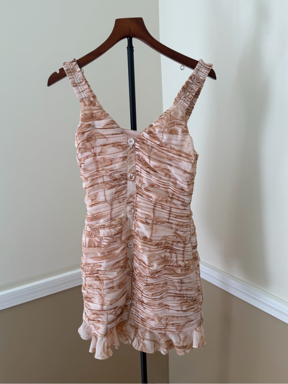 Ted Baker Pink and Brown Ruched Ruffle Mini Dress